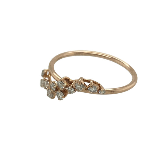 Bring subtle sparkle and contemporary charm to your collection with this pre-owned 18ct rose gold diamond scatter band ring, a delicate yet stylish design.

Design: The ring features a 4mm wide front, set with eleven small brilliant-cut diamonds in a scatter style for a modern and eye-catching effect.
Material: Made from 18-carat rose gold, the warm polished finish beautifully complements the diamonds and adds a touch of softness to the design.