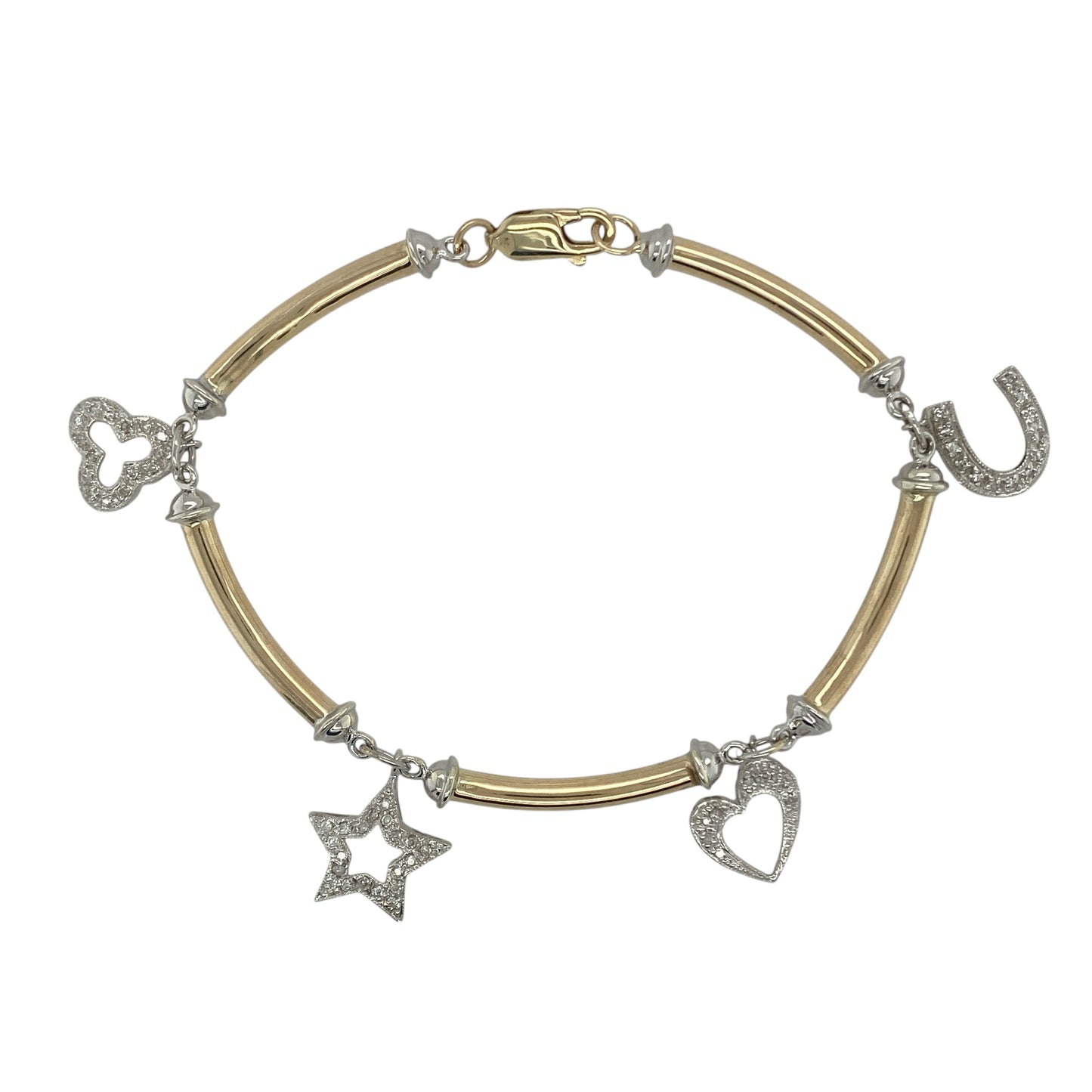 9ct Gold & Diamond Set 7" Charm Bracelet