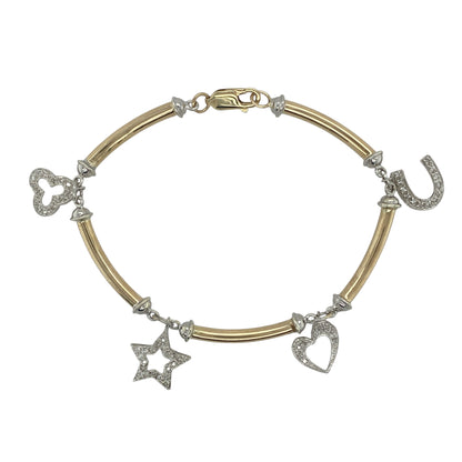 9ct Gold & Diamond Set 7" Charm Bracelet