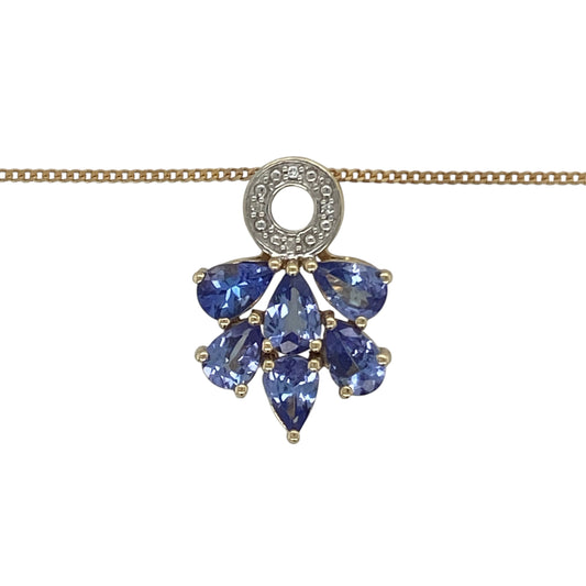 Bring vibrant colour and refined sparkle to your collection with this pre-owned 9ct yellow gold diamond and tanzanite pendant on a 20" curb chain, a striking design with elegant detail.

Design: The pendant measures 2.1cm long and features a diamond-set circle at the top, from which multiple tanzanite stones flow beneath, creating a graceful and eye-catching look.