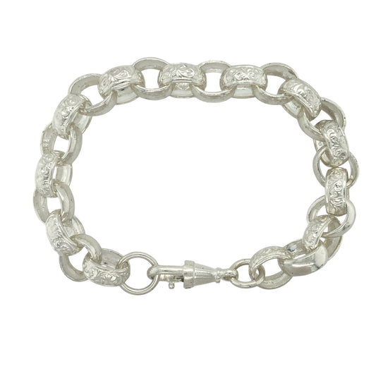 New 925 Solid Silver 9" Patterned Belcher Bracelet