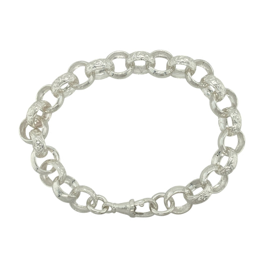 New 925 Solid Silver 8.5" Patterned Belcher Bracelet
