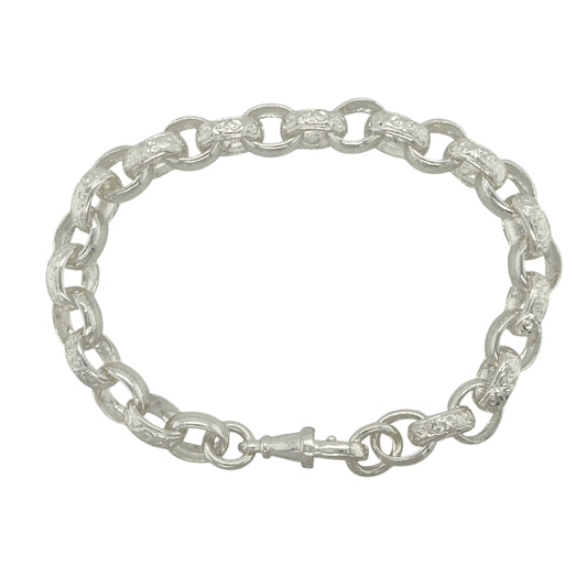 New 925 Solid Silver 8.5" Patterned Belcher Bracelet