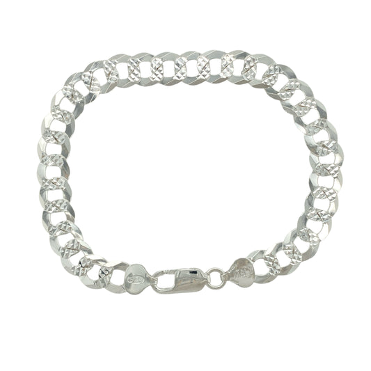 New 925 Silver 8.5" Patterned Curb Bracelet
