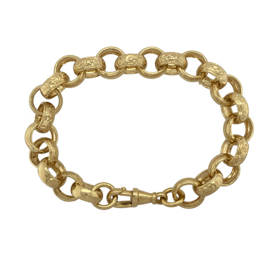 New Solid 925 Silver Heavily 9ct Gold Plated 8.5" Patterned Belcher Bracelet