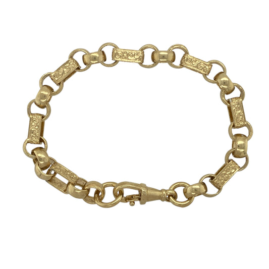 New Solid 925 Silver Heavily 9ct Gold Plated 8.5" Patterned Gypsy Link Bracelet