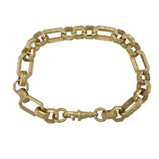 New Solid 925 Silver Heavily 9ct Gold Plated 8" Fancy Patterned Link Bracelet