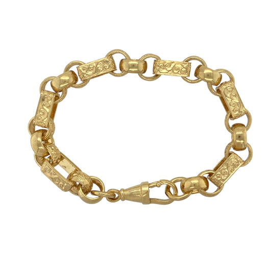 New Solid 925 Silver Heavily 9ct Gold Plated 8" Patterned Gypsy Link Bracelet