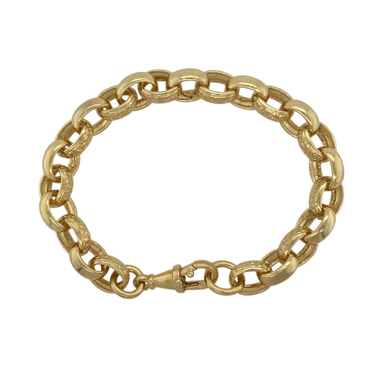 New Solid 925 Silver Heavily 9ct Gold Plated 7.75" Patterned Belcher Bracelet