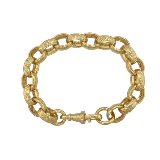 New Solid 925 Silver Heavily 9ct Gold Plated 6.5" Patterned Belcher Bracelet