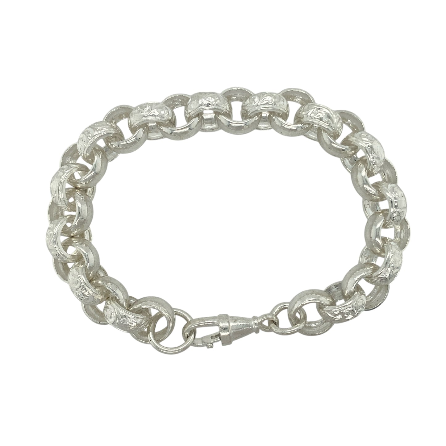 New 925 Solid Silver 9.5" Patterned Belcher Bracelet