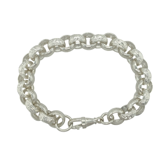 New 925 Solid Silver 9.5" Patterned Belcher Bracelet
