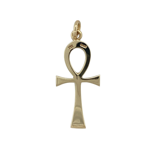 Bring timeless symbolism and elegant style to your collection with this pre-owned 9ct yellow gold Ankh pendant—a meaningful design representing life, strength, and vitality.

Design: The pendant features the traditional Ankh symbol, known as the Egyptian key of life, with smooth contours and a polished finish that highlight its graceful form.
Material: Made from solid 9-carat yellow gold, the rich tone enhances the pendant’s classic design and adds a luxurious warmth.