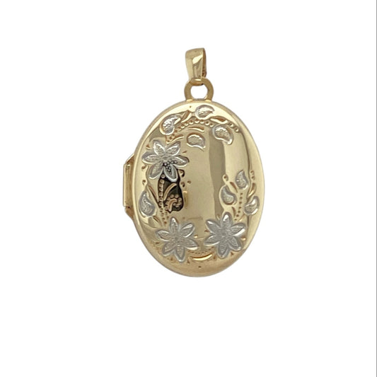 9ct Gold Flower Patterned Oval Locket