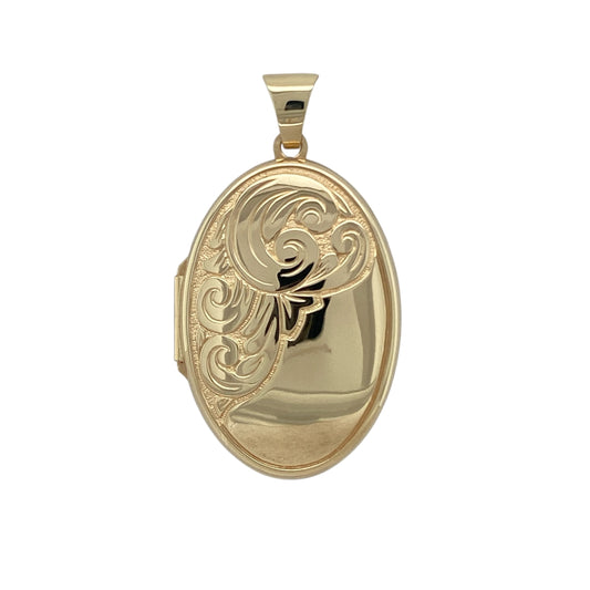 9ct Gold Patterned Oval Locket