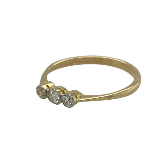 Bring timeless elegance and vintage charm to your collection with this pre-owned 18ct yellow gold old-cut diamond trilogy ring—a classic design that symbolises love, connection, and enduring beauty.

Design: The ring features three old-cut diamonds arranged in a traditional trilogy setting, representing the past, present, and future. The vintage-style cuts display beautiful character and sparkle, adding a touch of antique allure.