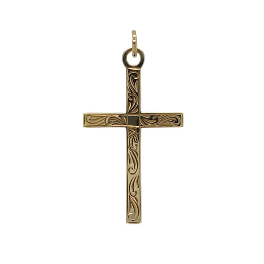 9ct Gold Patterned Cross Pendant