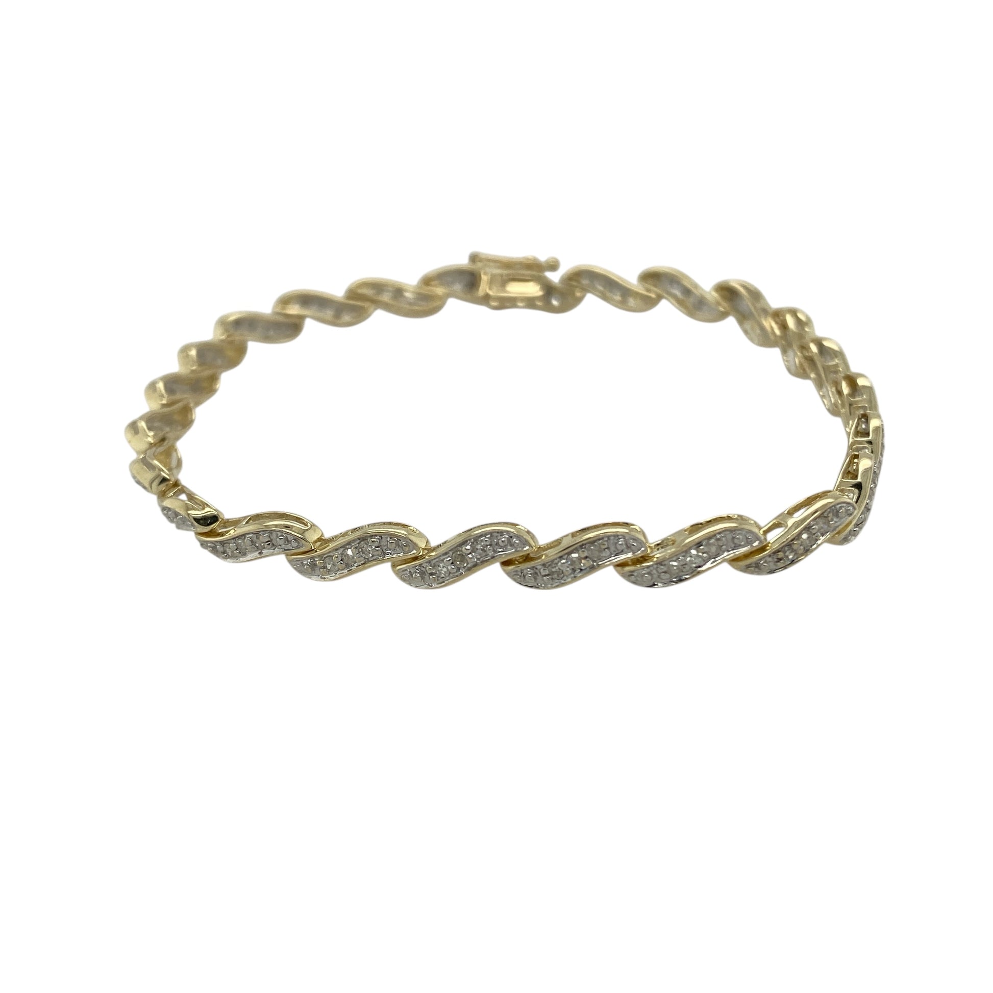 9ct Gold & Diamond Set 7.25" Wave Bracelet