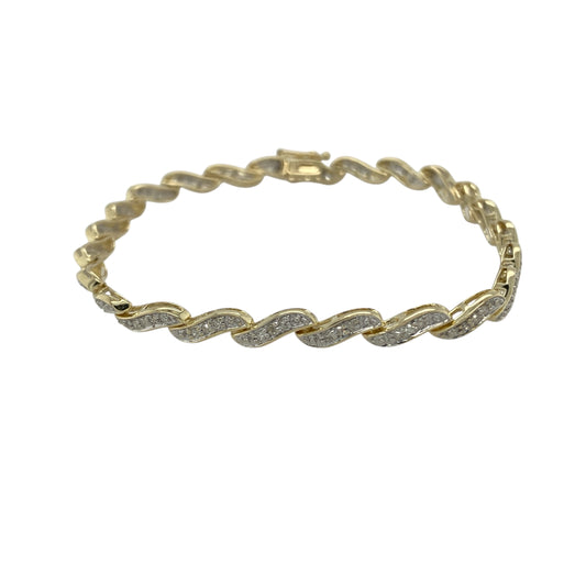 9ct Gold & Diamond Set 7.25" Wave Bracelet