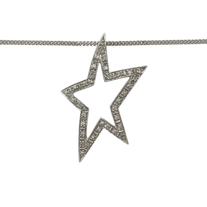 Bring sparkle, charm, and celestial elegance to your collection with this pre-owned 9ct white gold diamond open star pendant on an 18" curb chain necklace—a radiant piece that captures timeless beauty with a modern touch.

Design: The pendant features an open star design adorned with shimmering diamonds that add brilliance and depth to its elegant form. Measuring approximately 3.2cm long, the star creates a bold yet refined statement full of light and movement.
