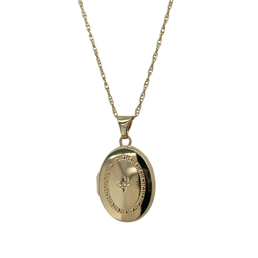 9ct Gold & Diamond Set Oval Locket 18" Necklace