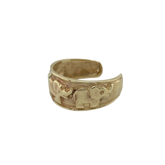 Bring charm, character, and a touch of whimsy to your collection with this pre-owned 9ct yellow gold elephant patterned toe ring—a playful yet elegant design that combines symbolic meaning with fine craftsmanship.

Design: The ring features an intricate elephant pattern around the band, representing wisdom, strength, and good fortune. The detailed design gives the piece texture and personality while maintaining a polished, refined finish.