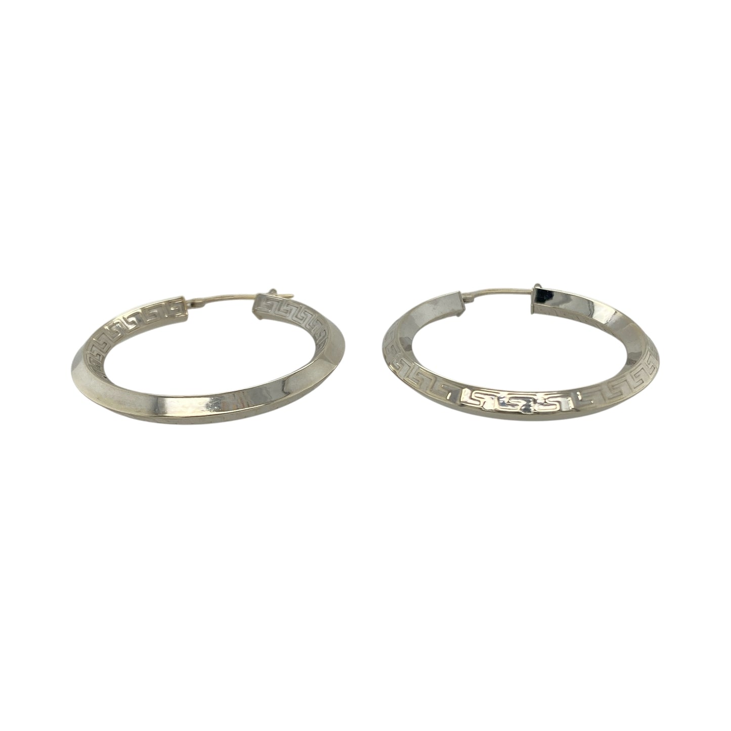 Bring contemporary elegance and classic detail to your collection with these pre-owned 9ct white gold Greek key patterned hoop creole earrings, combining timeless design with a modern polished finish—perfect for both everyday wear and special occasions.

Design: The earrings feature a stylish Greek key pattern along the front, adding depth and sophistication to the traditional creole hoop style.
