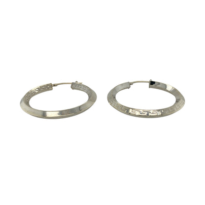 Bring contemporary elegance and classic detail to your collection with these pre-owned 9ct white gold Greek key patterned hoop creole earrings, combining timeless design with a modern polished finish—perfect for both everyday wear and special occasions.

Design: The earrings feature a stylish Greek key pattern along the front, adding depth and sophistication to the traditional creole hoop style.