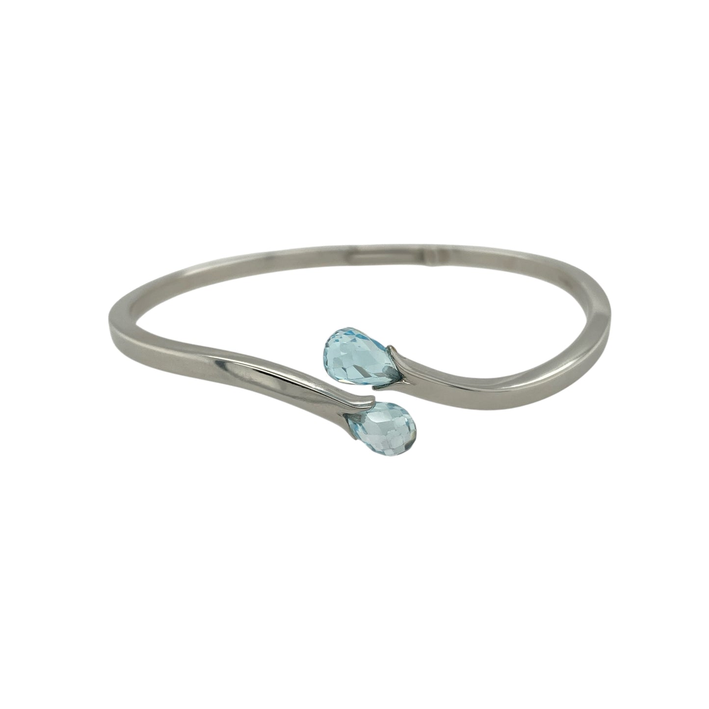 9ct White Gold & Aqua Stone Wrap Over Torque Cuff Style Bangle