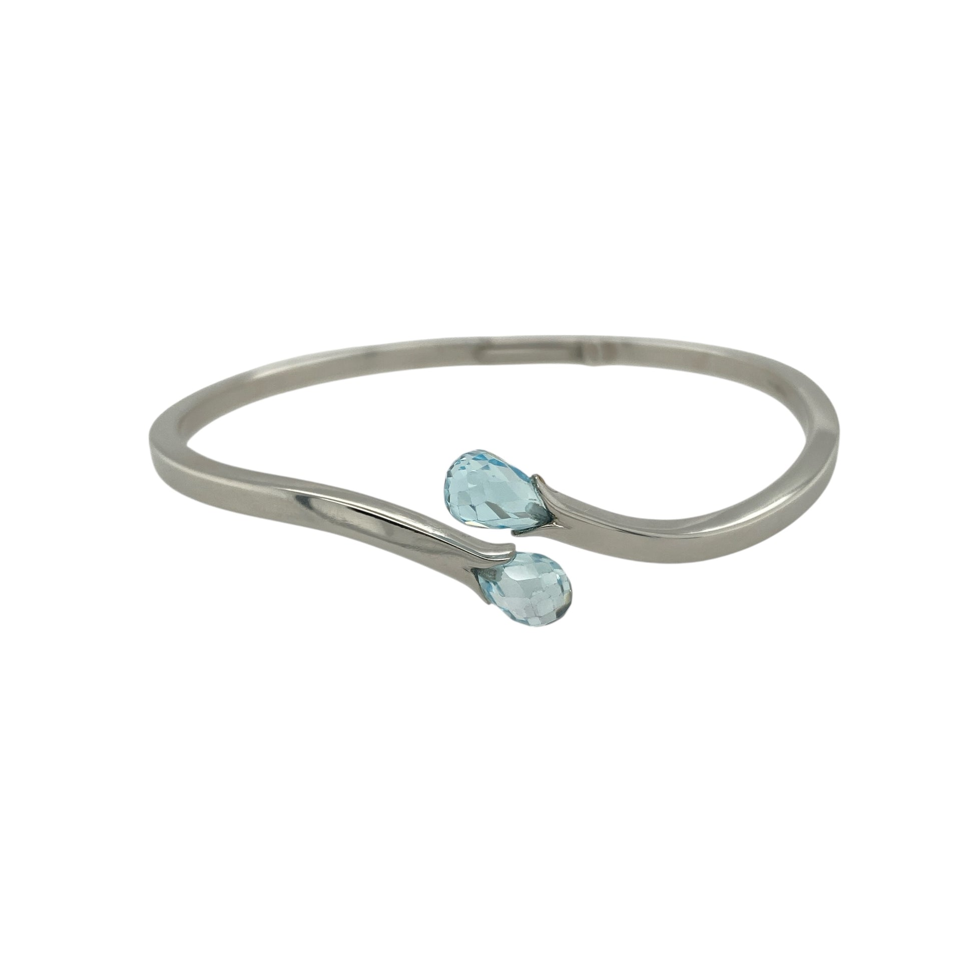 9ct White Gold & Aqua Stone Wrap Over Torque Cuff Style Bangle