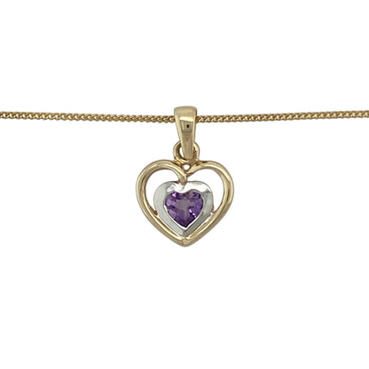 Bring romantic charm and soft colour to your collection with this pre-owned 9ct yellow and white gold amethyst heart pendant necklace, combining elegant design with timeless sentiment—perfect for both everyday wear and special occasions.

Design: The pendant features a delicate heart design adorned with a beautiful amethyst stone, radiating soft purple tones. Measuring 1.6cm long including the bail, it hangs gracefully from an 18-inch fine curb chain for a refined, feminine look.