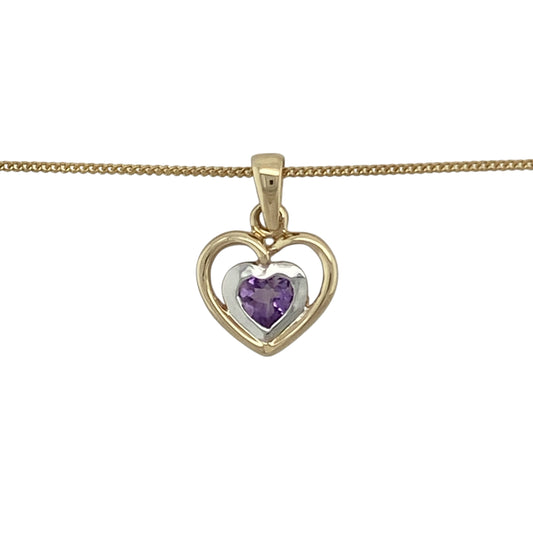 Bring romantic charm and soft colour to your collection with this pre-owned 9ct yellow and white gold amethyst heart pendant necklace, combining elegant design with timeless sentiment—perfect for both everyday wear and special occasions.

Design: The pendant features a delicate heart design adorned with a beautiful amethyst stone, radiating soft purple tones. Measuring 1.6cm long including the bail, it hangs gracefully from an 18-inch fine curb chain for a refined, feminine look.