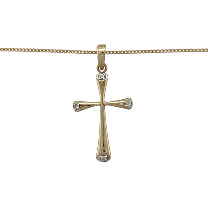 Bring classic elegance and subtle sparkle to your collection with this pre-owned 9ct yellow gold diamond cross pendant necklace, combining timeless faith-inspired design with refined sophistication—perfect for everyday wear or special occasions.

Design: The pendant features a traditional cross design adorned with sparkling diamonds for added brilliance and detail. Measuring 2.8cm long including the bail, it hangs gracefully from an 18-inch fine curb chain for a delicate and elegant look.