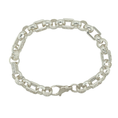 New 925 Silver & Cubic Zirconia Set Patterned Gypsy Style Link Bracelet