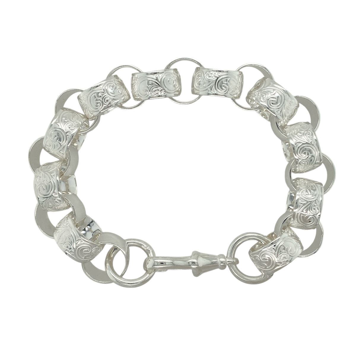 New 925 Silver 9.5" Patterned Belcher Bracelet