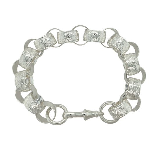 New 925 Silver 9.5" Patterned Belcher Bracelet