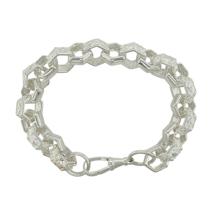 New 925 Silver 10" Patterned Hexagon Link Belcher Bracelet