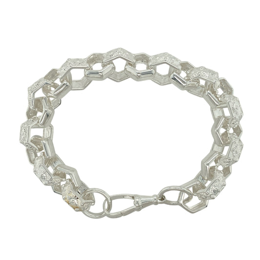 New 925 Silver 10" Patterned Hexagon Link Belcher Bracelet