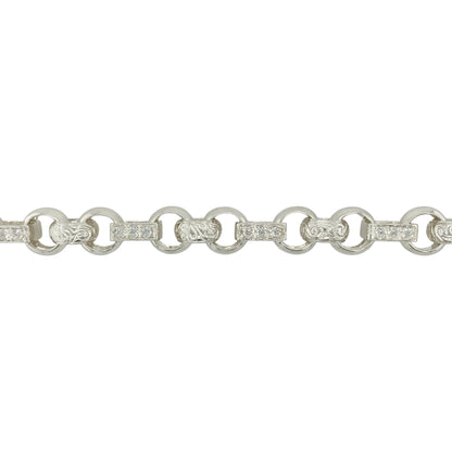 New 925 Silver & Cubic Zirconia Set 24" Patterned Gypsy Style Chain