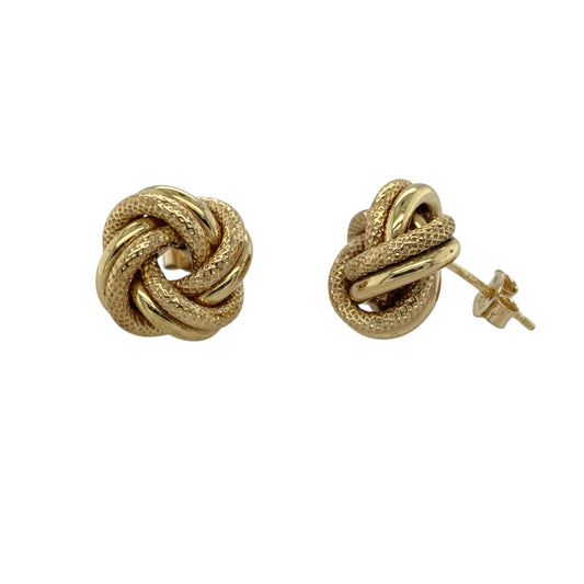 9ct Gold 13mm Patterned Knot Stud Earrings