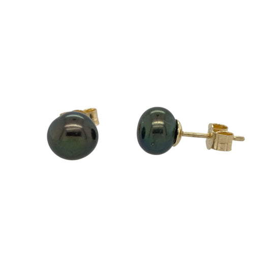 9ct Gold & Black Pearl Stud Earrings