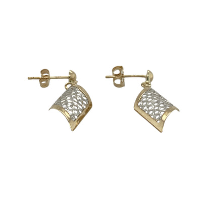 Bring elegant contrast and delicate movement to your look with these pre-owned 9ct yellow and white gold open weave drop earrings—perfect for adding sophistication to any outfit.

Design: Each earring features an intricate open weave pattern that blends yellow and white gold tones, creating a graceful interplay of light and texture. The elongated drop design adds fluidity and timeless charm.