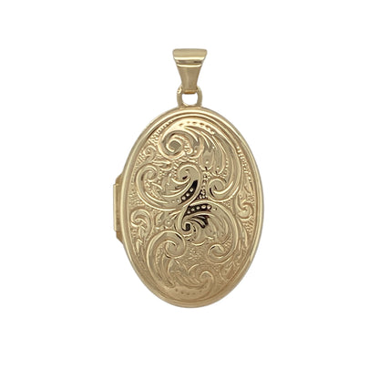 9ct Gold Engraved Patterned Oval Locket