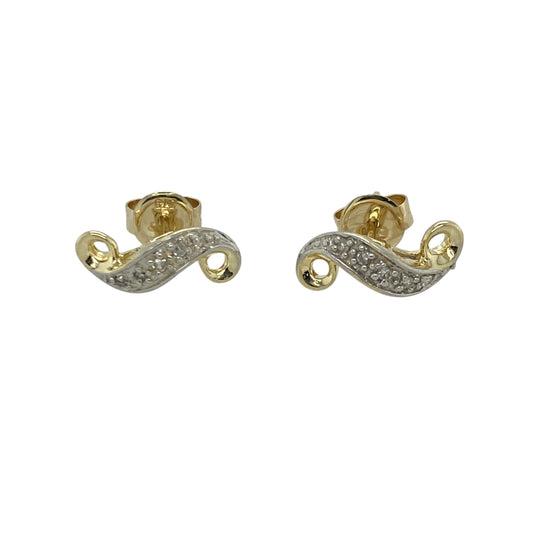 Add subtle sparkle and elegant contrast to your collection with these pre-owned 9ct yellow and white gold diamond set swirl stud earrings — a timeless design that blends modern style with classic sophistication.

Design: Each earring features an elegant swirl motif, with a sparkling diamond set at the centre to catch the light beautifully from every angle.