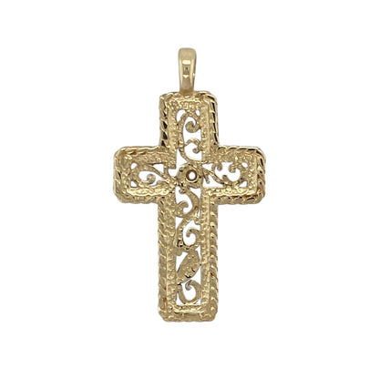 Add symbolic elegance and refined sparkle to your collection with this pre-owned 9ct yellow and white gold diamond set open patterned cross pendant — a timeless piece that blends faith with fine craftsmanship.

Design: The pendant features an openwork cross design with delicate diamond accents that add subtle brilliance and depth, creating a graceful and contemporary interpretation of a classic symbol.