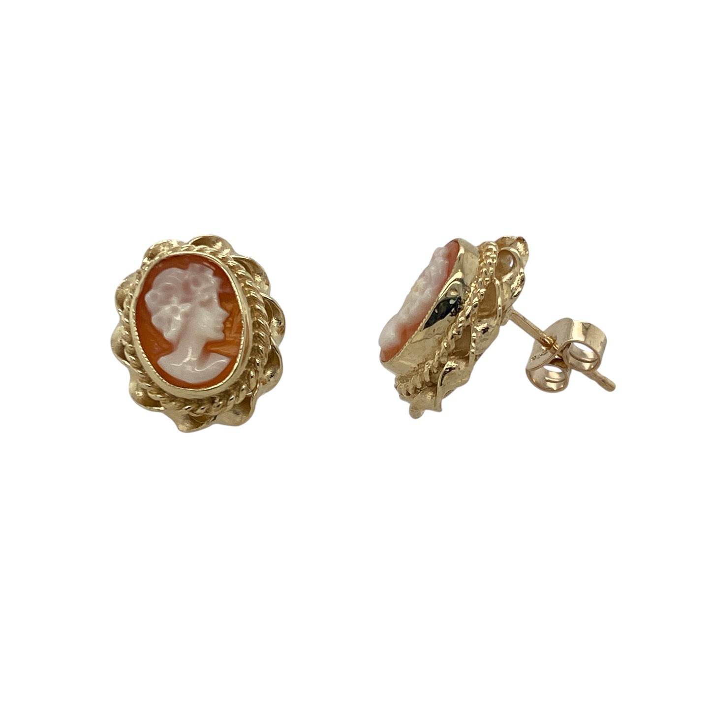 9ct Gold & Cameo Oval Stud Earrings