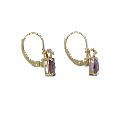 9ct Gold Diamond & Amethyst Set Drop Earrings