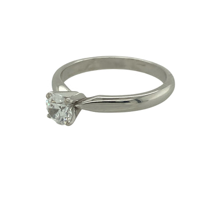 New 9ct White Gold &amp; Swarovski Crystal Set brilliant cut Solitaire Ring in size N with the weight 2.50 grams. The stone is a 0.50ct size