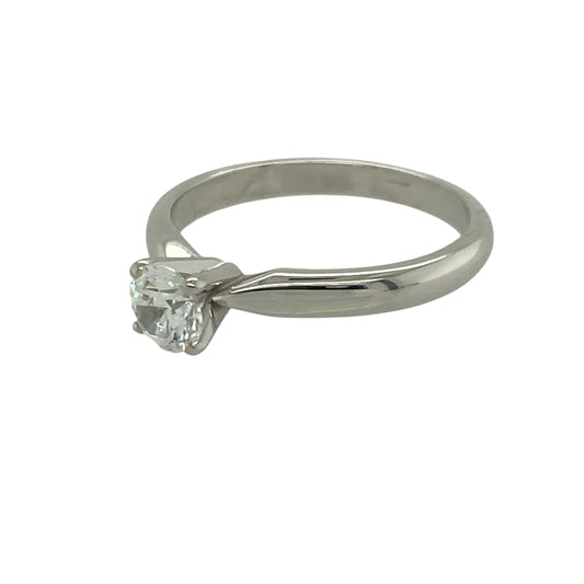 New 9ct White Gold &amp; Swarovski Crystal Set brilliant cut Solitaire Ring in size N with the weight 2.50 grams. The stone is a 0.50ct size