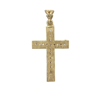Add radiant sparkle and timeless elegance to your collection with this pre-owned 9ct yellow gold and cubic zirconia cross pendant, blending classic design with refined brilliance—perfect for everyday wear or special occasions.

Design: The pendant features a traditional cross shape adorned with shimmering cubic zirconia stones, creating a bright and graceful look that catches the light beautifully.